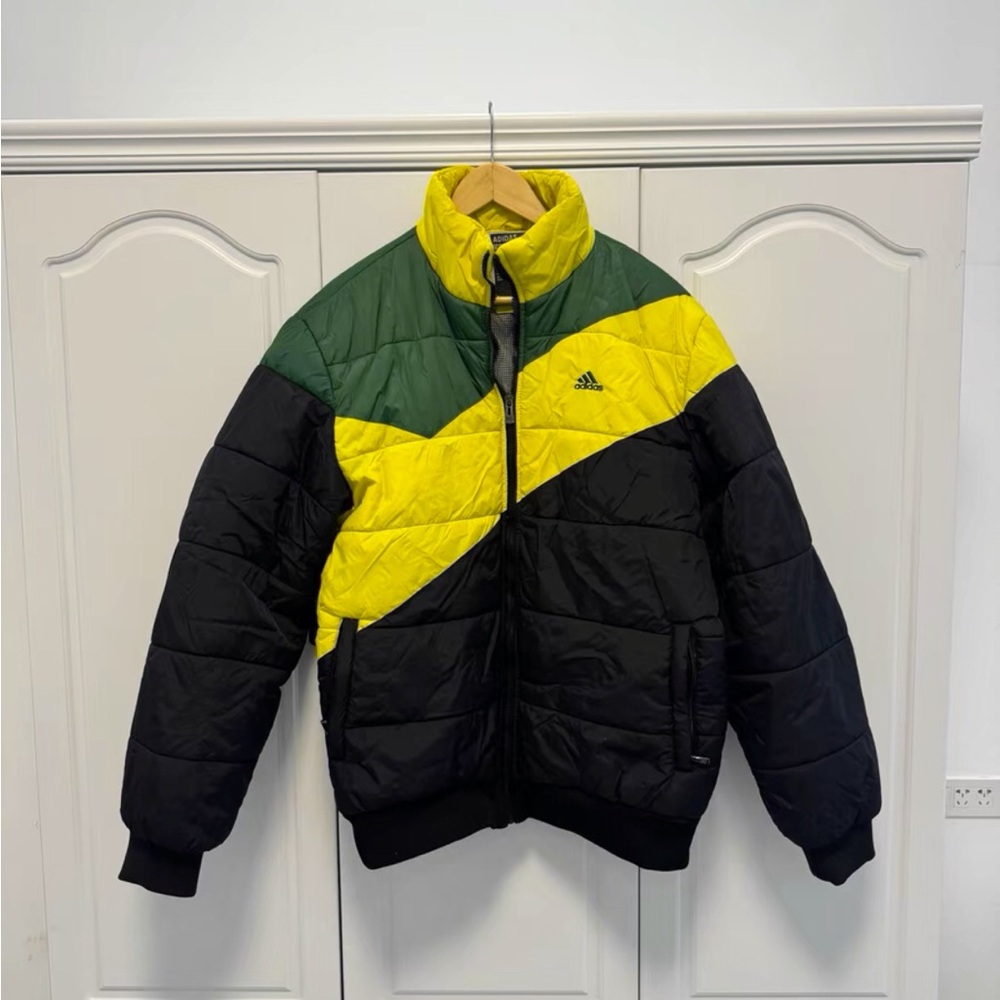Adidas Black, Yellow, and Green Puffer Jacket